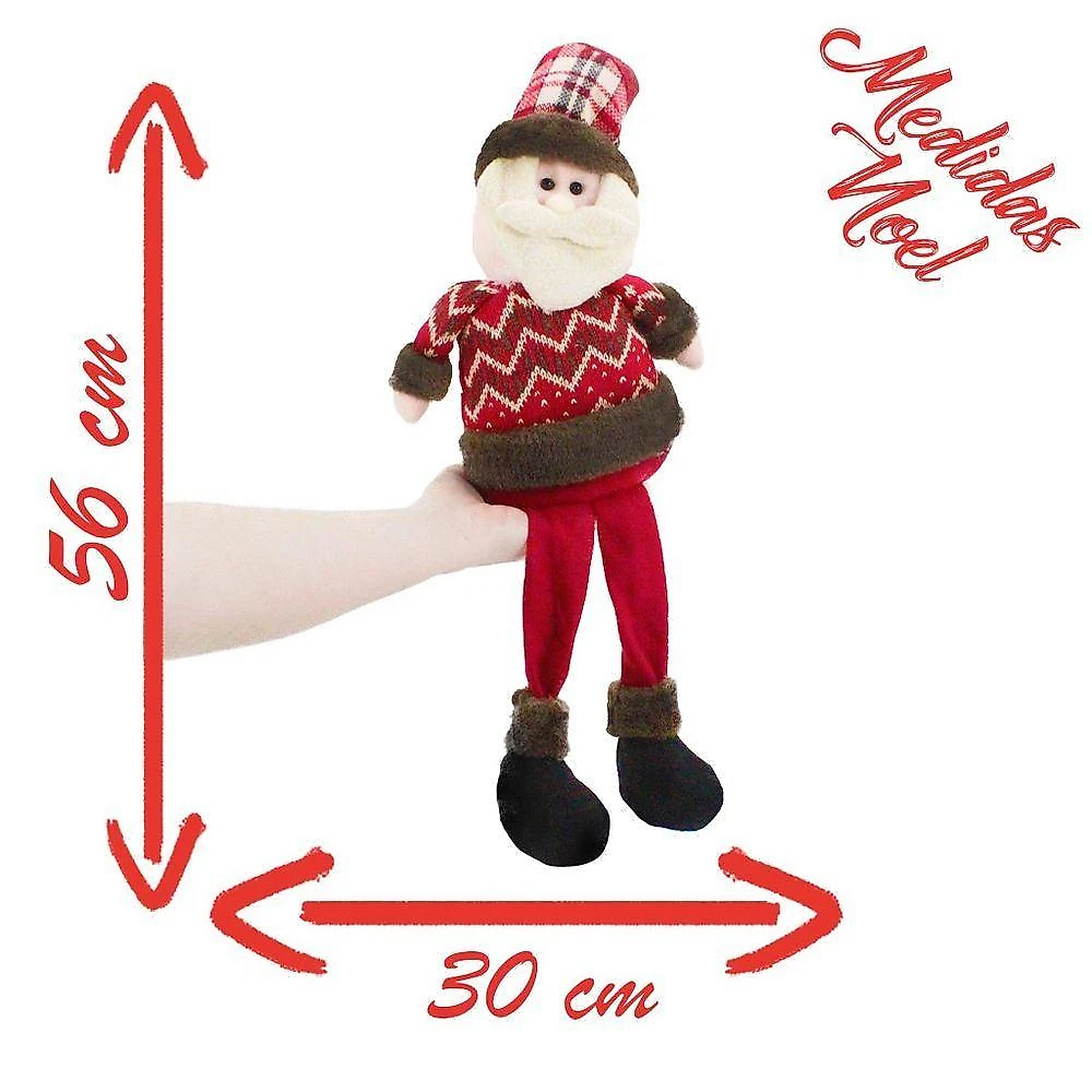 Boneco De Natal Papai Noel Sentado Perna Mole Em Tecido 56cm