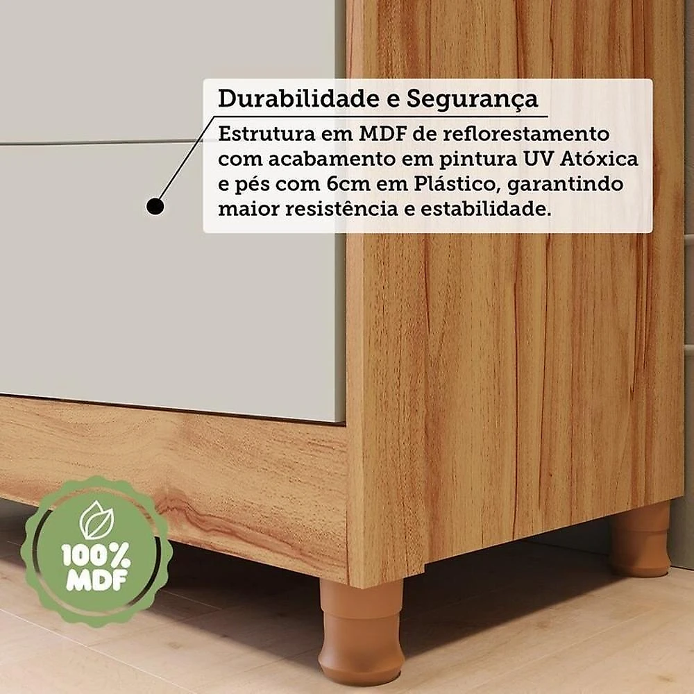 Quarto de Bebê com Berço Minicama Guarda-roupa e Cômoda 100% Mdf Maya Clássico Espresso Móveis Off White/Amêndoa