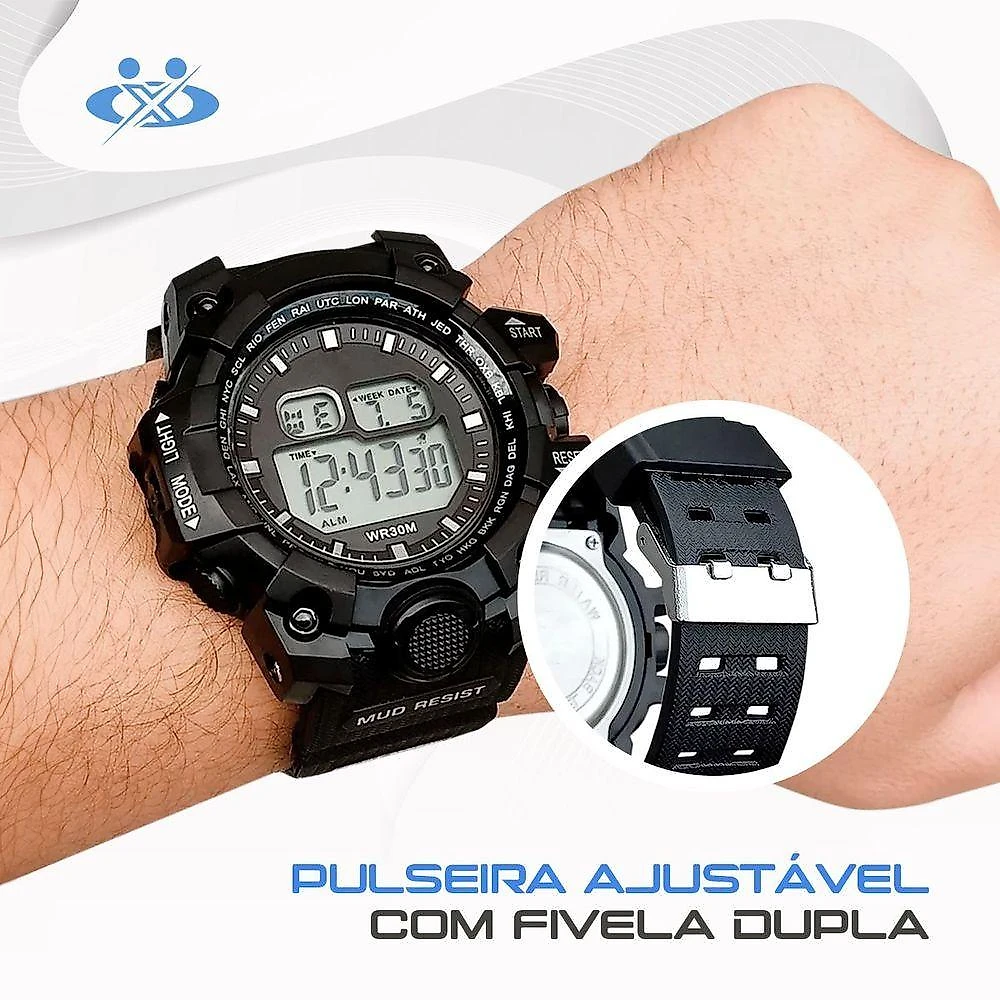 Oculos Proteção Uv + Relogio Masculino Prova Dagua Digital Resistente Acetato Alarme Cronometro Data