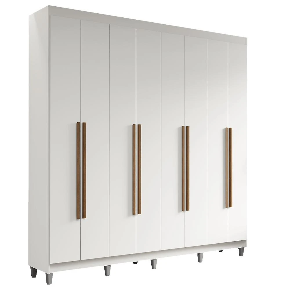 Guarda-roupa casal com pés 8 portas batentes branco/branco/rustic saturno madesa