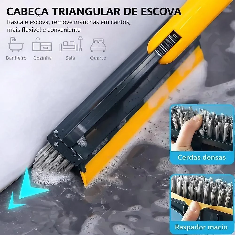Escova de Limpeza 2 em 1 com Rodo Cabo Longo Triangular Multiuso Yeet