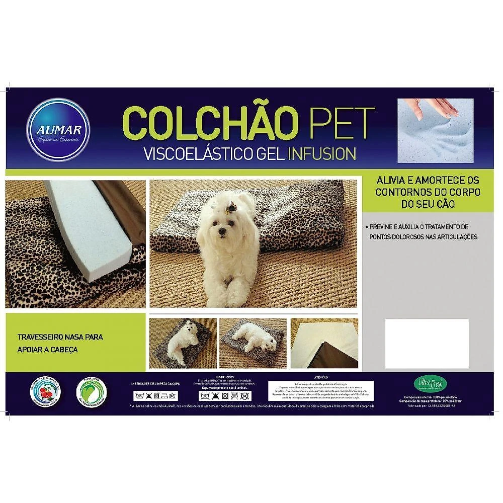 Colchão Pet Viscoelástico Nasa Gel Infusion Raça Pequena 70 X 45 X 5cm Cor Pata - Aumar
