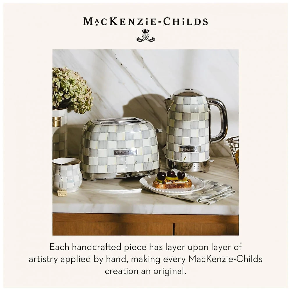 Conjunto chaleira elétrica e torradeira 2 fatias MacKenzie-Childs Sterling Check cinza e branca inox 110V