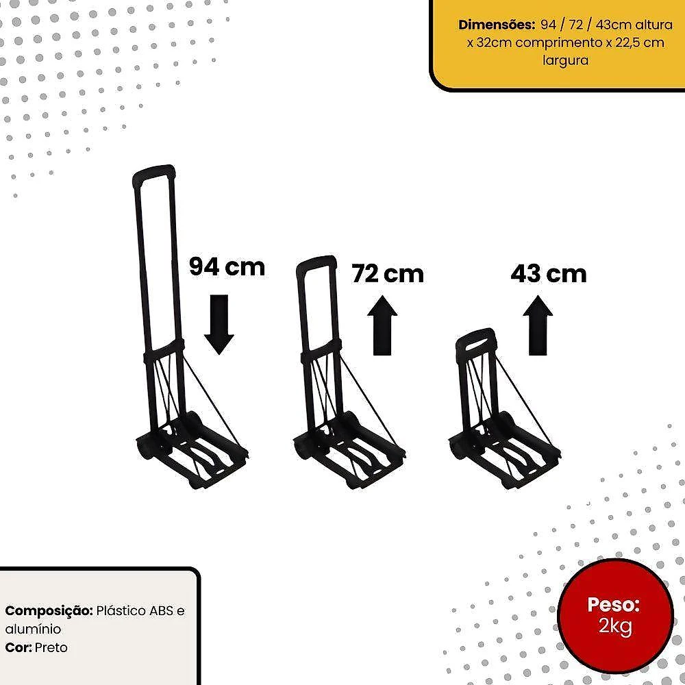 Carrinho Plataforma De Mão Dobrável 2 Rodas Para Carga