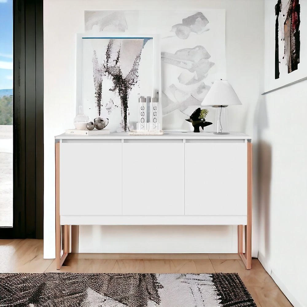 Aparador Buffet Monte Nobre Industrial 3 Portas MDP 120CM Branco Cobre Plata Móveis