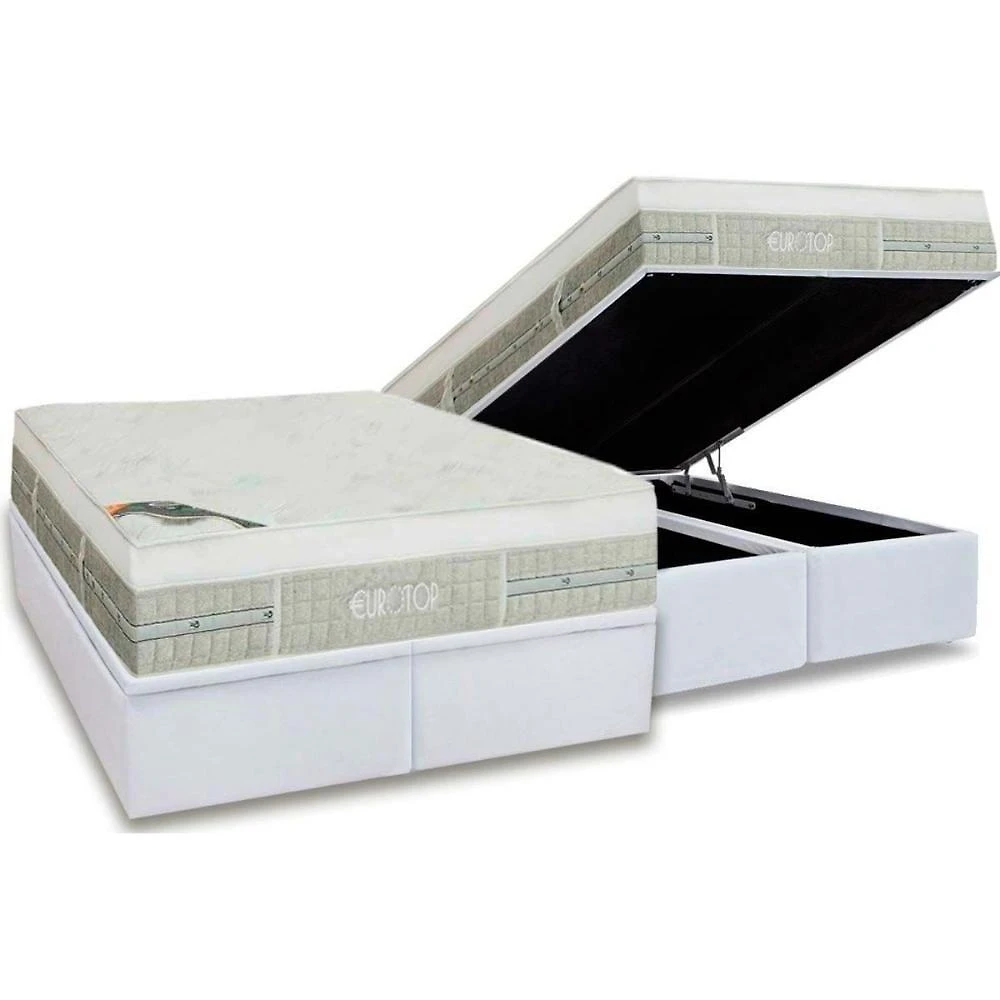 Cama Box Baú King: Colchão Molas Pocket Ensacadas Castor Eurotop Summer E Winter + Base Ctc Courano White (193x203)