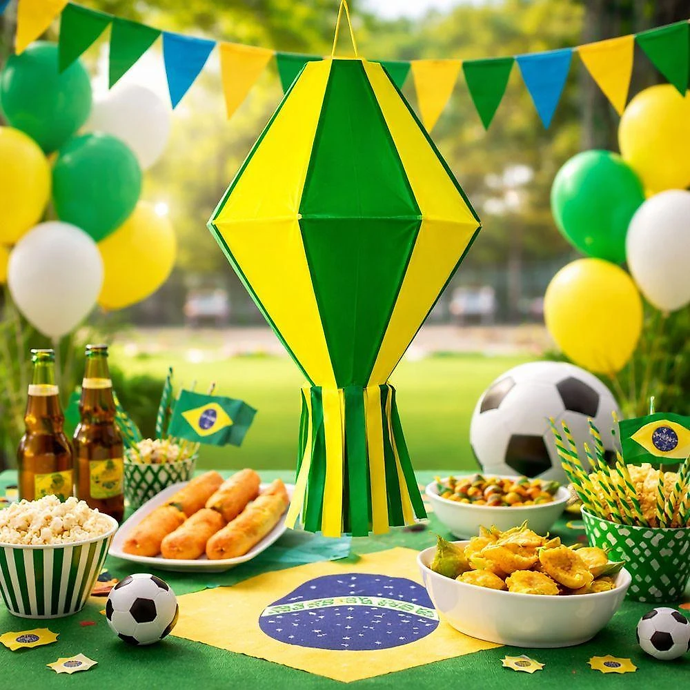 Enfeite Balão Junino Plástico 75cm Verde e Amarelo
