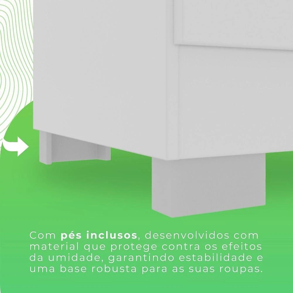 Guarda Roupa com Pés Casal 3 Portas 9 Gavetas Luana Branco