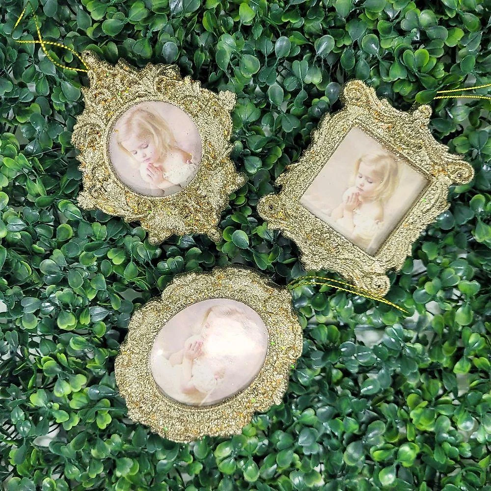 Enfeite de Natal Magizi Porta Retrato com Gliter Dourado e Sistema para Foto 10cm Yangzi