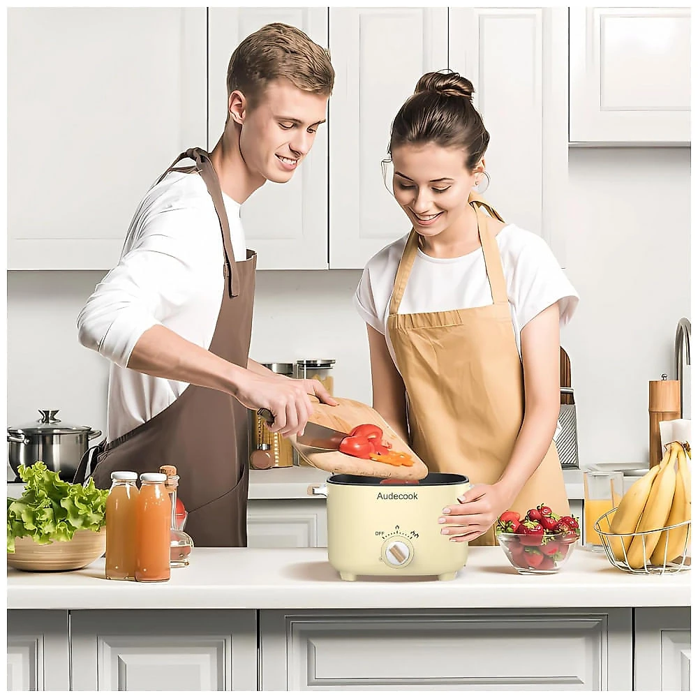 Multicooker Elétrico Audecook 2.5L Bege com Revestimento Antiaderente, Controle de Potência Dual, Modelo AHP-2.5L, Voltagem 110V