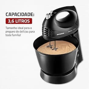 Miniatura Batedeira Mondial Prática Black B-44 com 3 Velocidades – Preta 110V