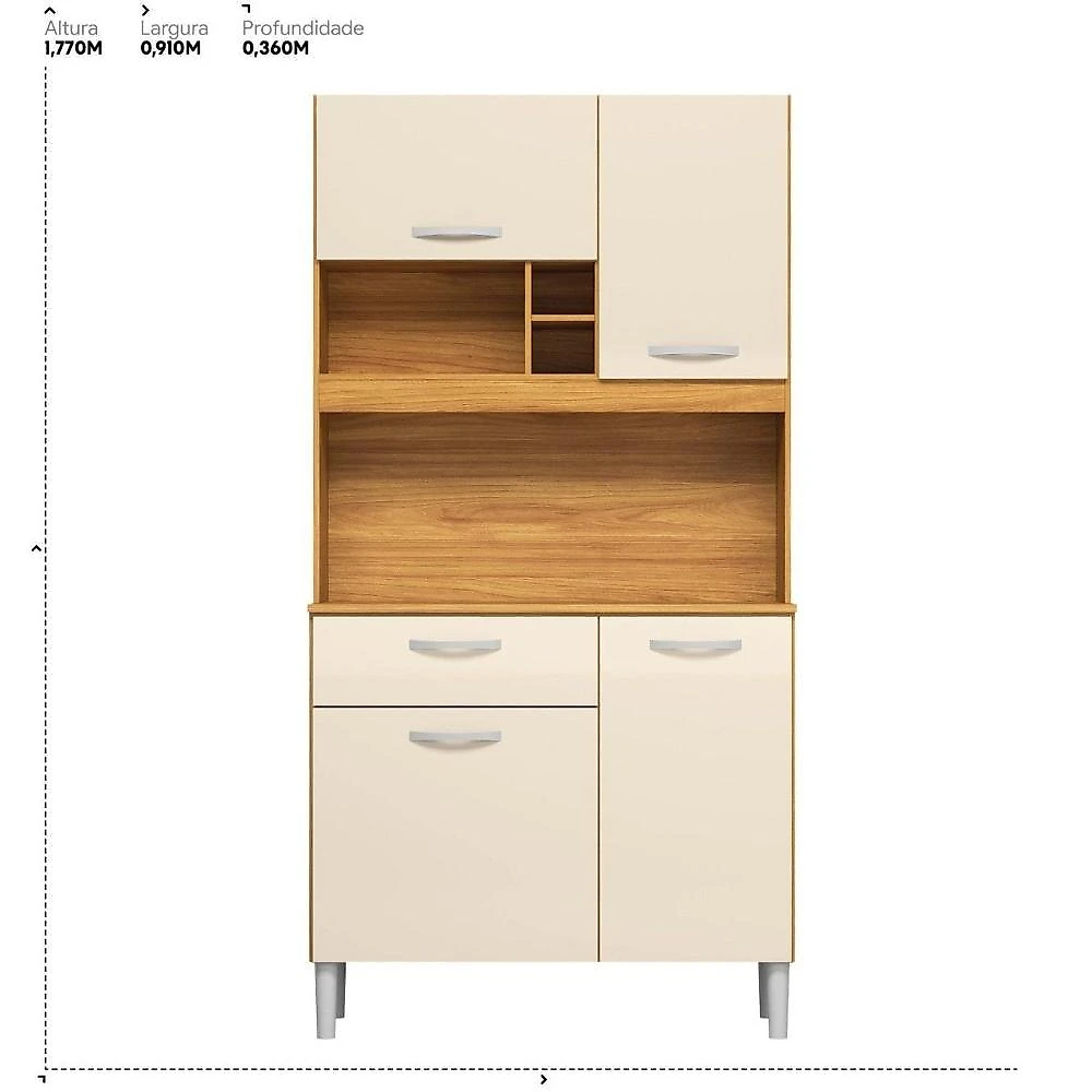 Cozinha Compacta 4 Portas 1 Gaveta Malta Cinamon/Off-White