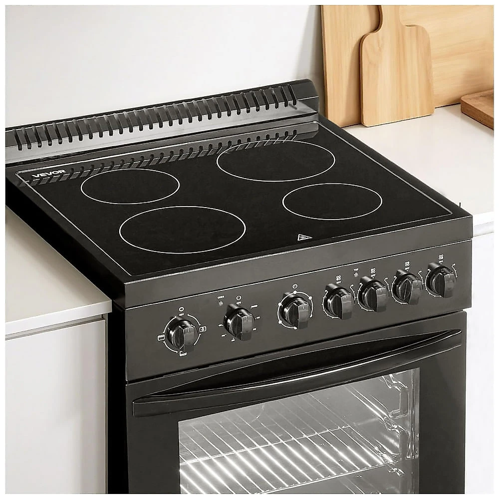 Fogão Elétrico de Piso VEVOR 61 cm Inox 4 Bocas Forno 76L 3 Grades Gaveta 110V