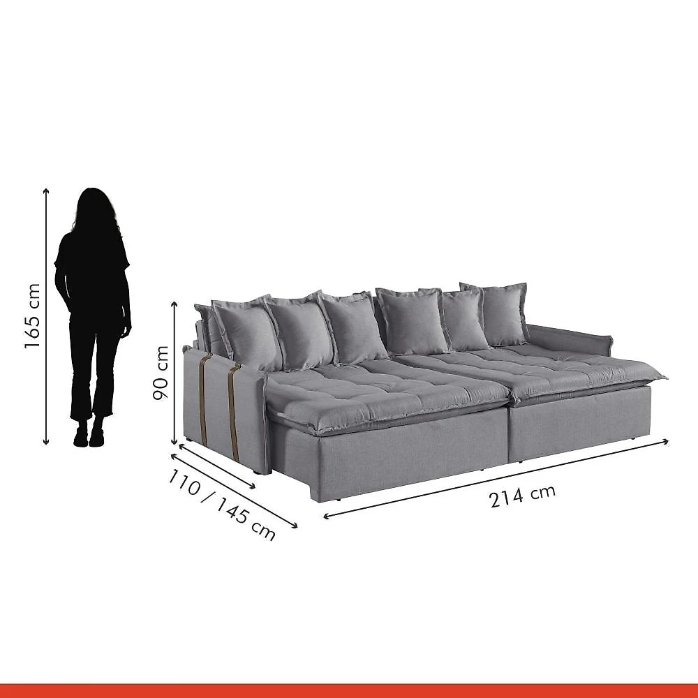 Sofá Retrátil e Reclinável Modulado 214cm Pés em Madeira Maciça Portugal Sofá Retrátil e Reclinável 214cm M161 Linho/Cinza