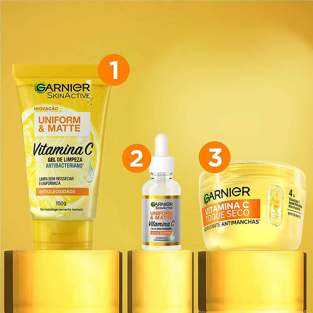 Garnier Skin Vitamina C kit - Hidratante Facial Antimanchas + Sérum + Gel de Limpeza Facial Kit