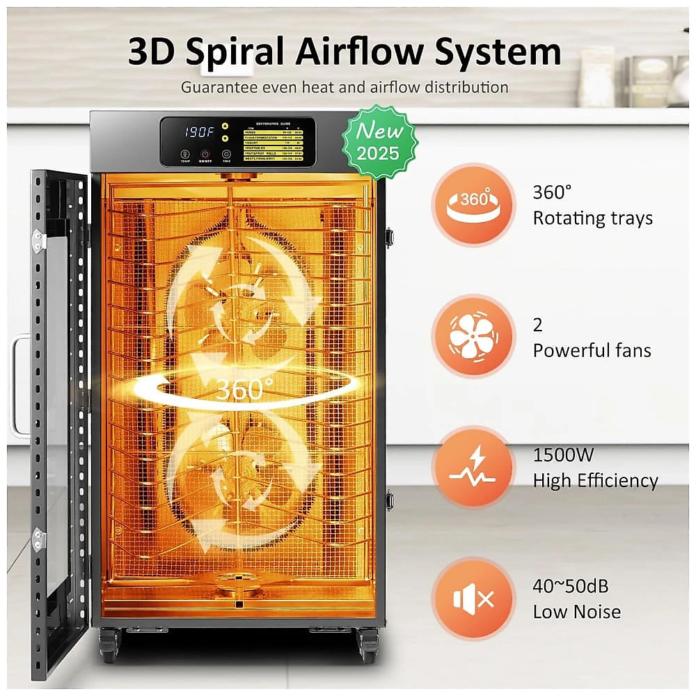 Desidratador de Alimentos Rotativo Septree DBC-16H 16 Bandejas 1500W 120V Cinza Metálico