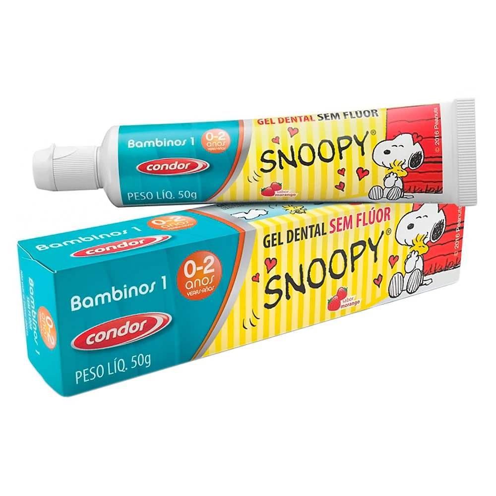 Gel Dental Infantil Condor Snoopy Bambinos 1 Sem Flúor Sabor Morango com 50g