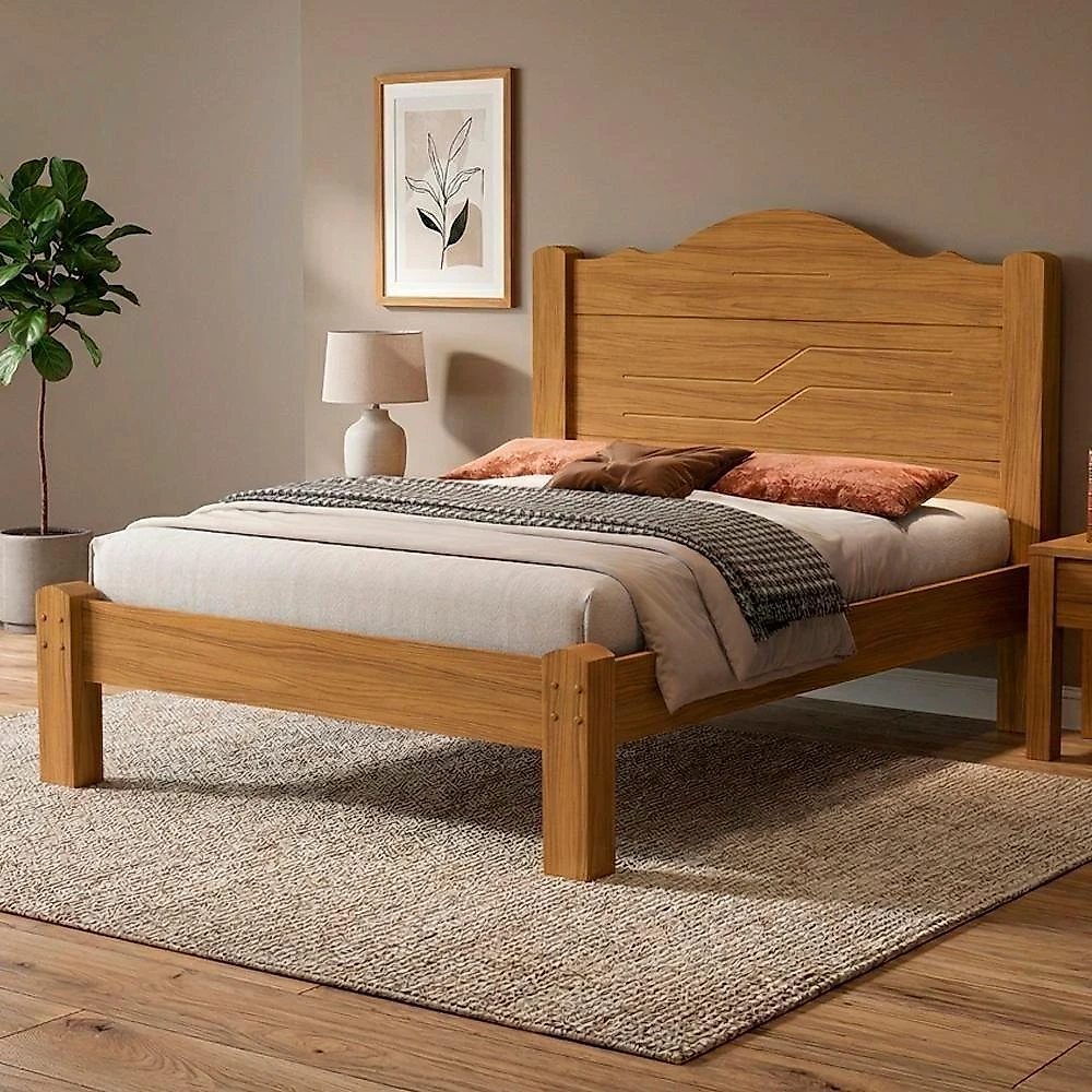 Cama Casal Thalia MDF Fosco Amadeirado Milani Movelaria
