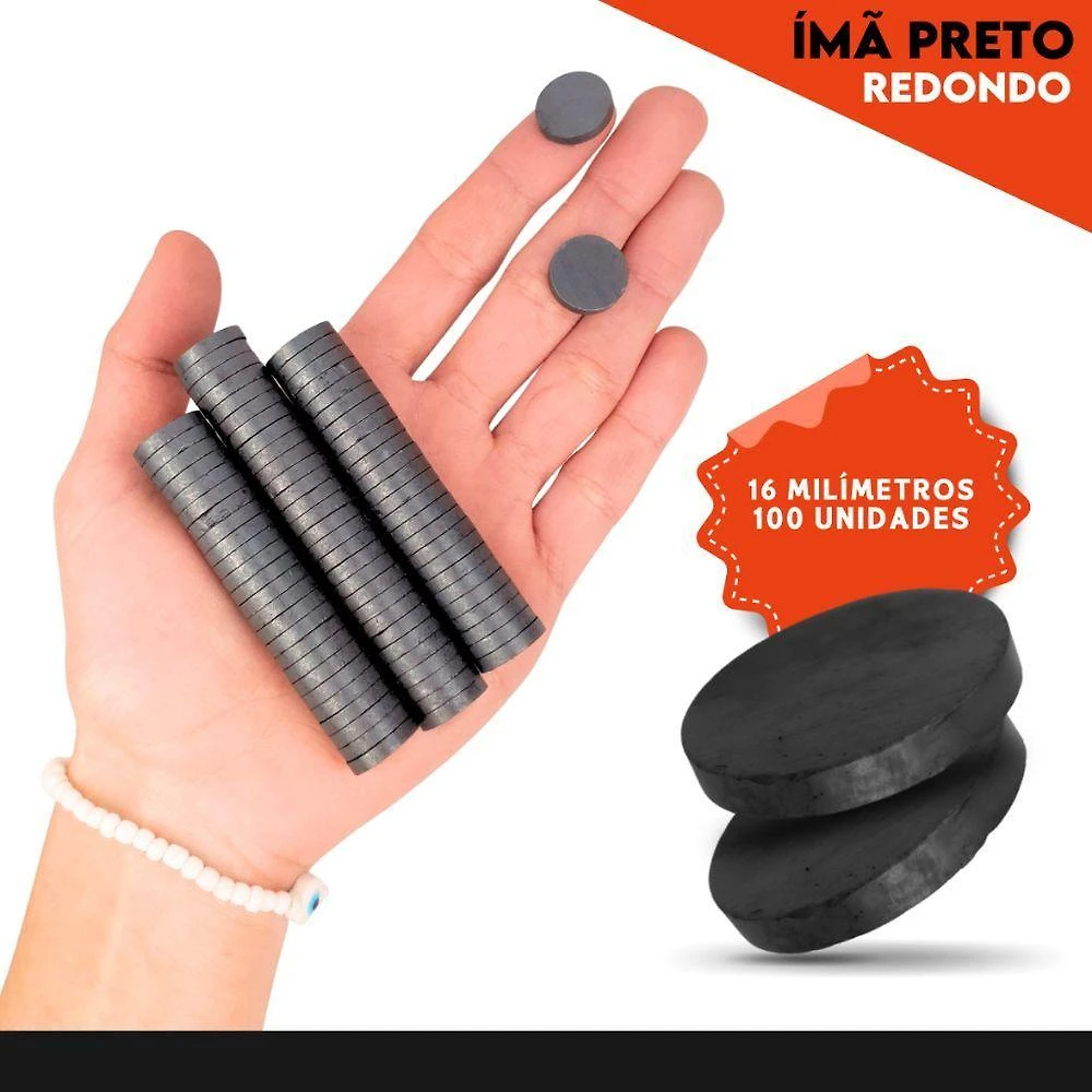 Ímã Redondo Imã Kit C 100 Diversos Tamanhos Mazzal 16mm Preto com 100 Unidades OEM