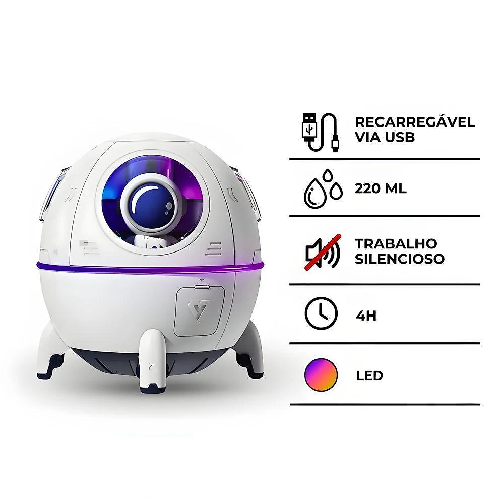 Umidificador de Ar Espacial com Astronauta 220ML Design Encantador para Quartos USB