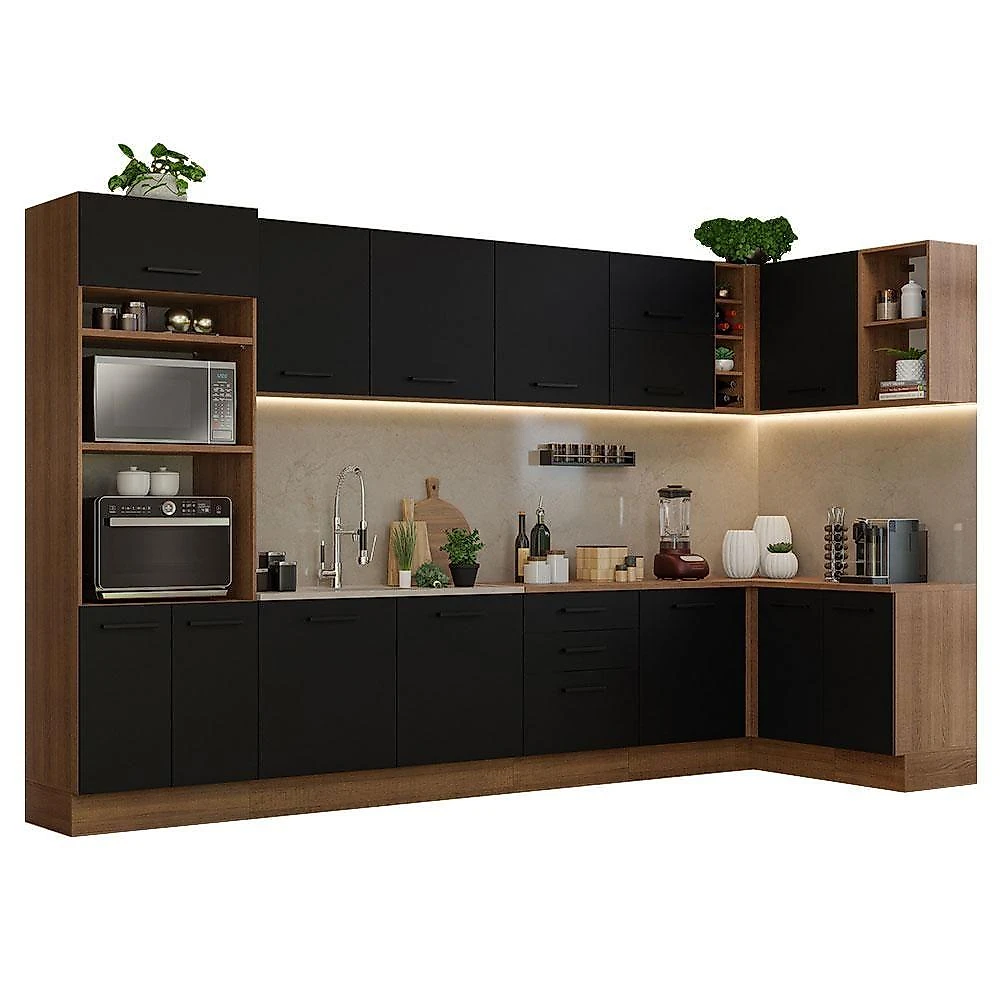 Armário De Cozinha Completa De Canto 499cm Rustic/preto Agata Madesa 01 Rustic/preto