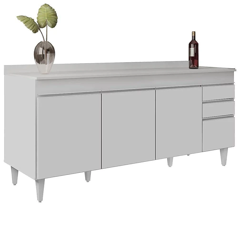 Armário De Cozinha Modulado De Canto Direito 5 Peças Cp44 Balcão Com Tampo Branco - Lumil