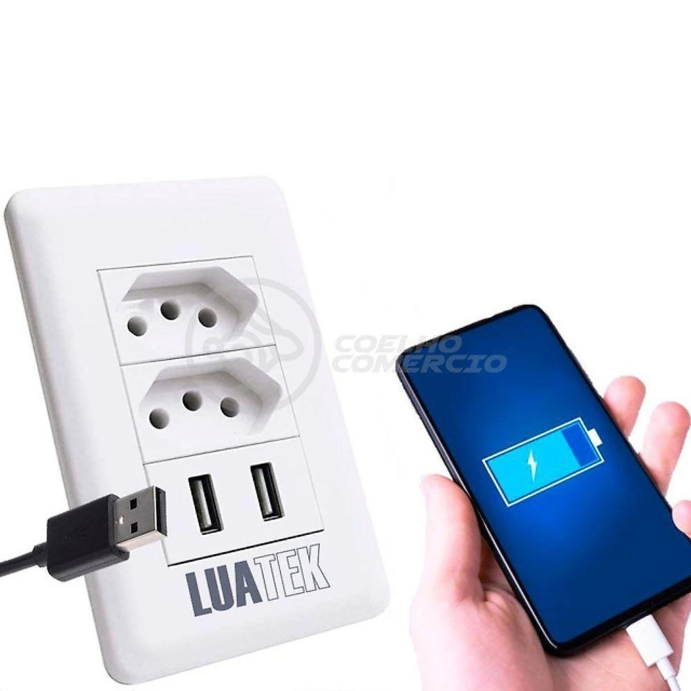 Tomada de Parede com USB Modelo Luxo Dupla 10A Bivolt Branco Smart Bracelet webcontinental-9009288747226