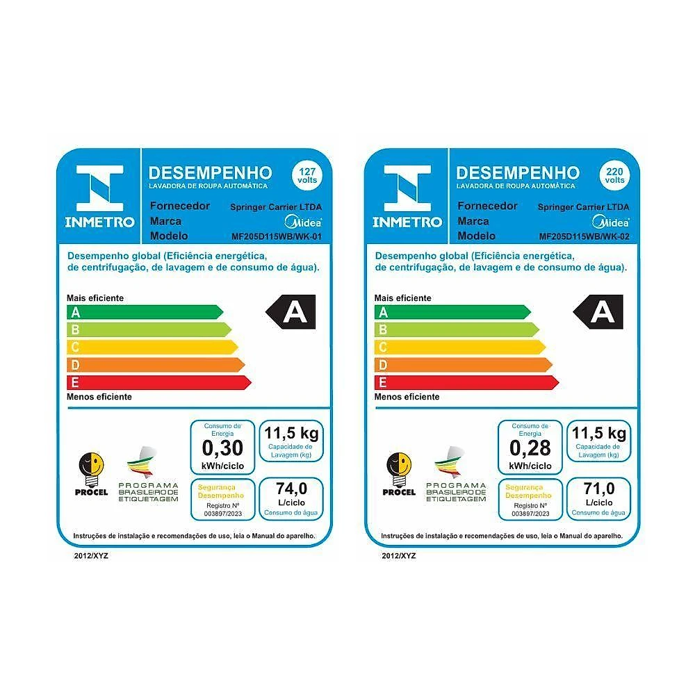 Lava e Seca Front Loading Automática Midea MF205D115WB-WK-01 11kg Branco 110V