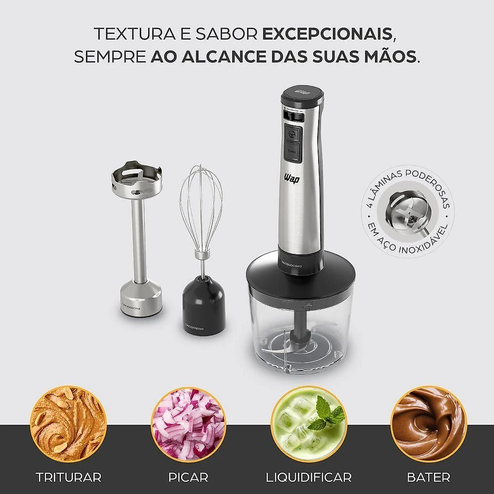 Mixer Elétrico 3 Em 1 Processador Portátil Inox Wm1 110V