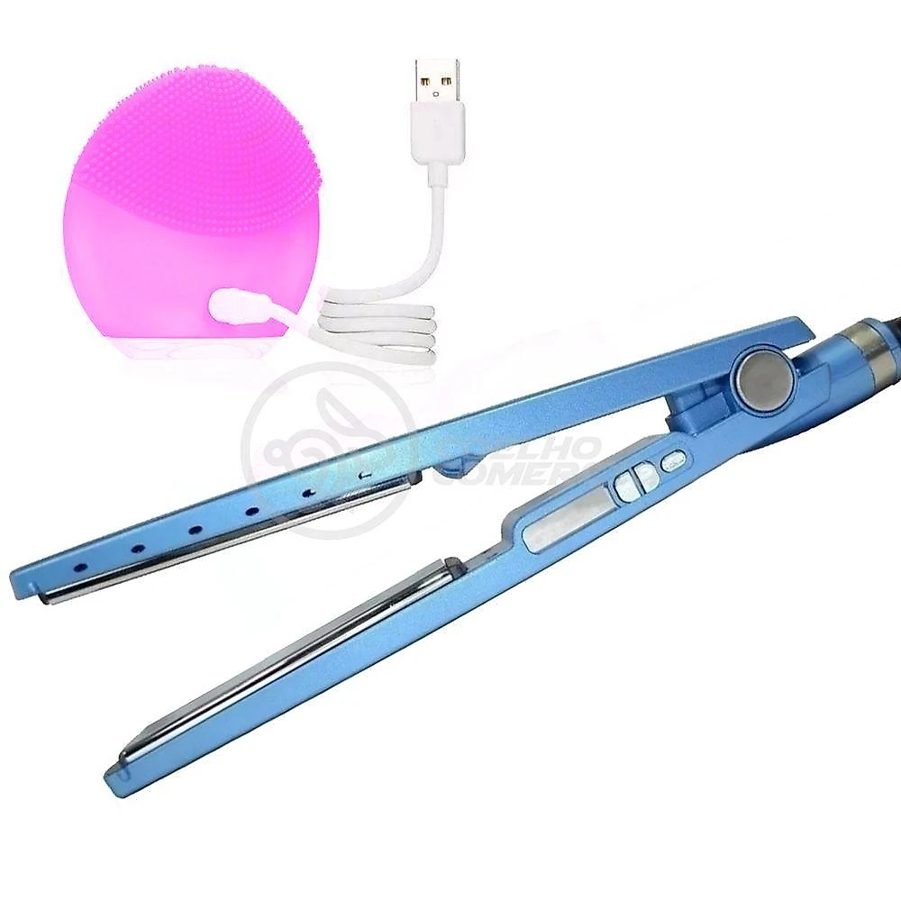 Kit 1 Prancha Nanotitanium + 1 Esponja Facial Rosa Bebê Nº8