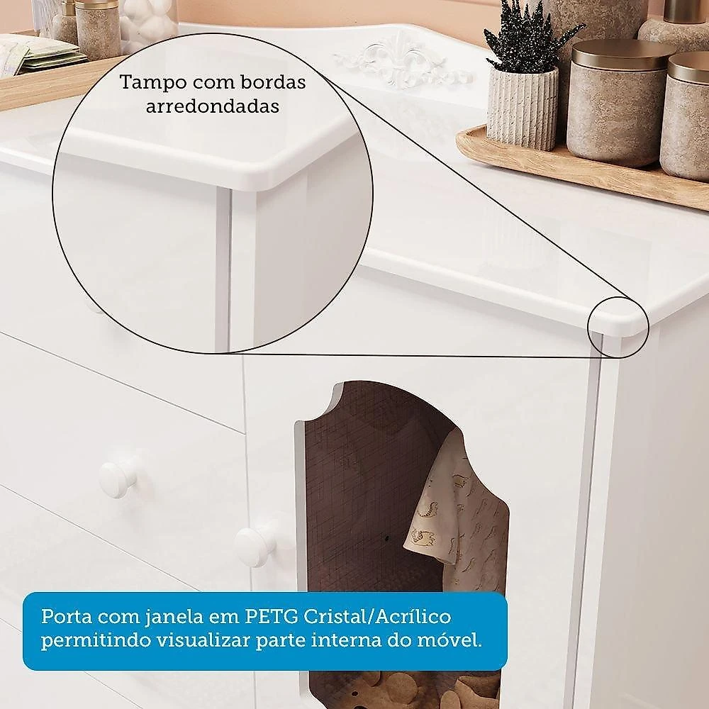 Quarto Infantil com Guarda-roupas e Cômoda com Janelas 100% Mdf Maya Provençal Espresso Móveis Branco Brilho