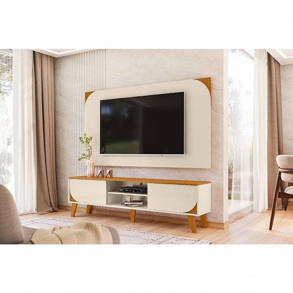 Composição para TV Duna 65" 182CM MDP Design Curvo Off White Madetec Móveis