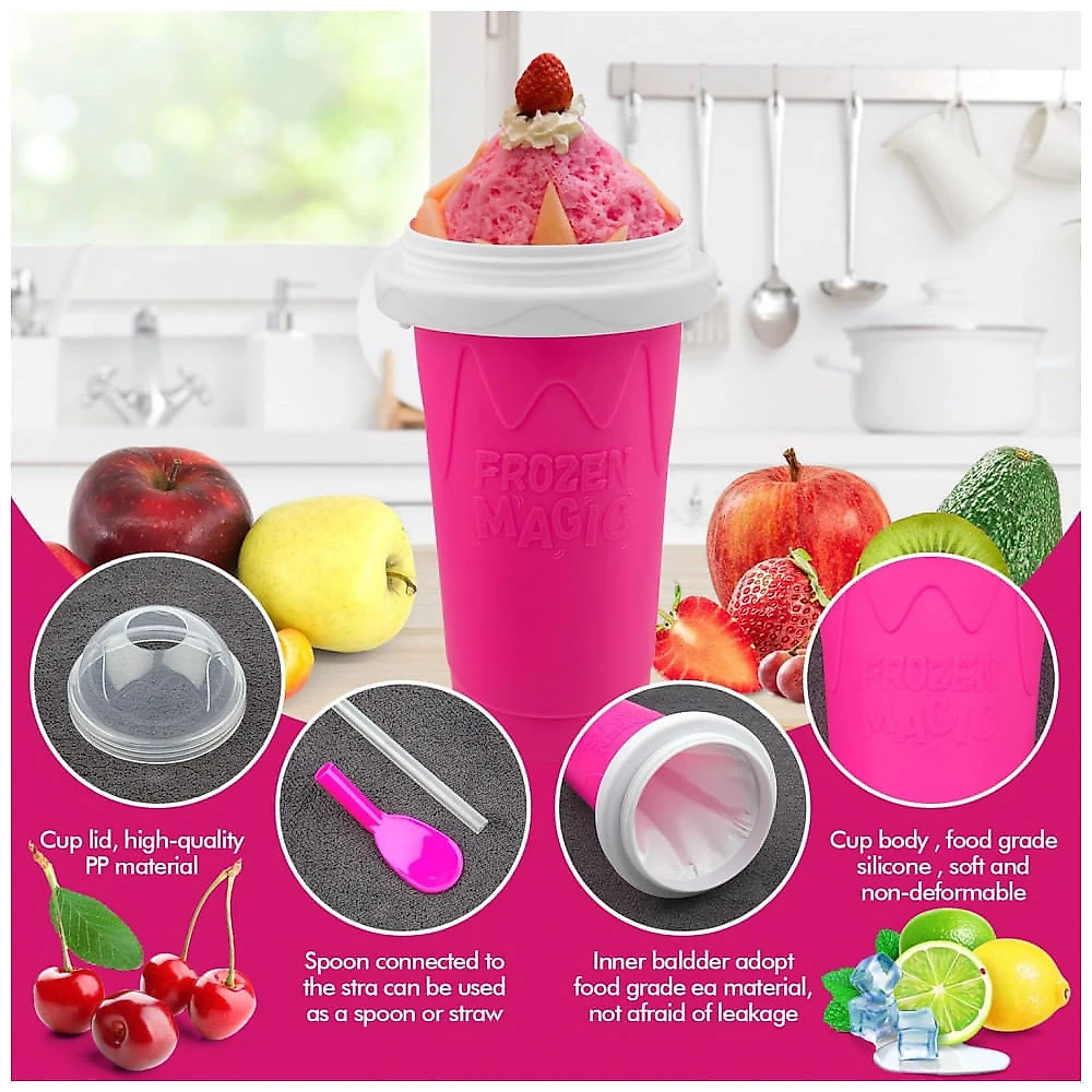 Jairuty Kit 2 Copos para Slushie 350ml - Faça Sorvete e Milk Shake Rápido e Fácil - Copo Mágico Reutilizável Azul e Rosa