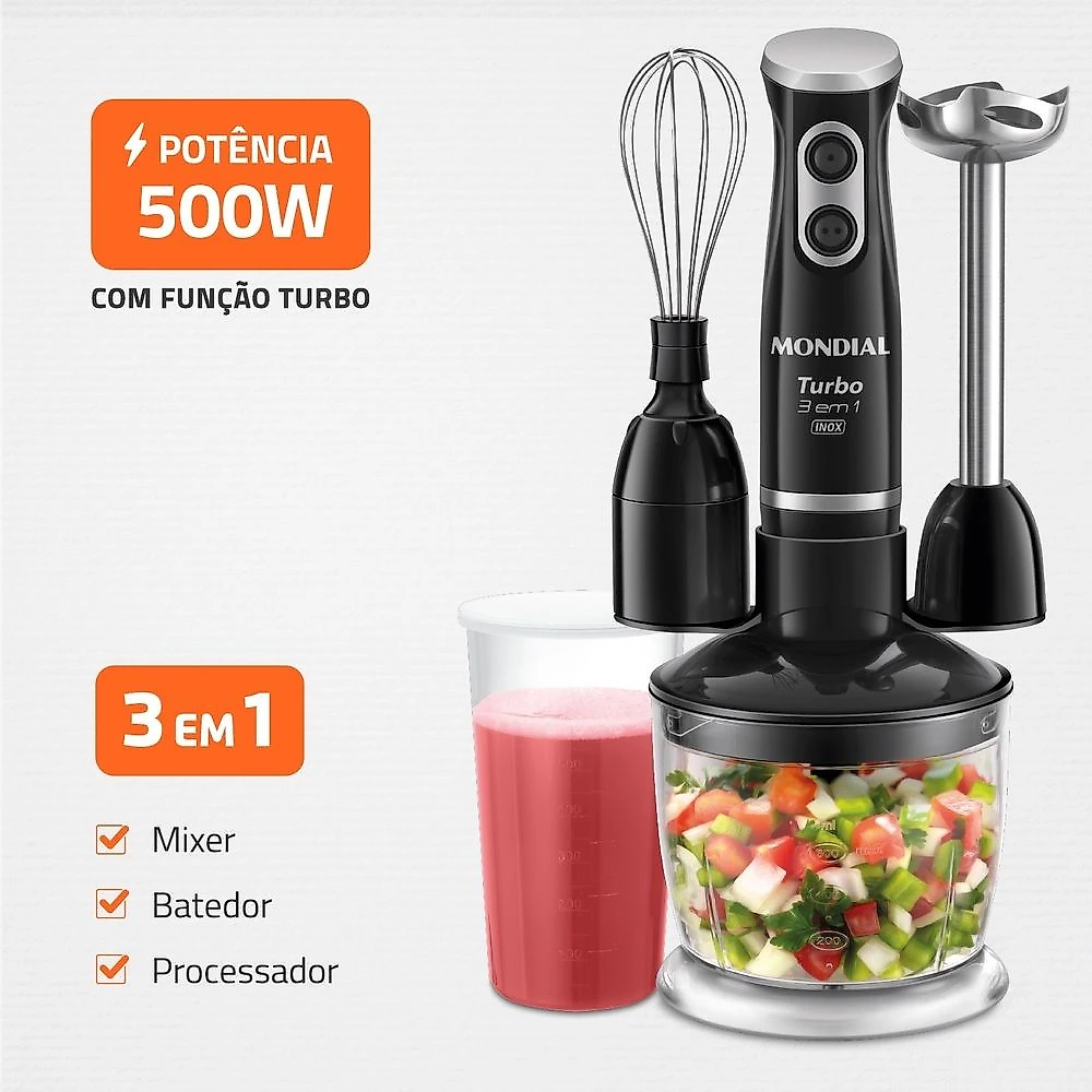 Mixer Turbo 3 em 1 Mondial Preto/Inox 500W - M-18-BI 110V