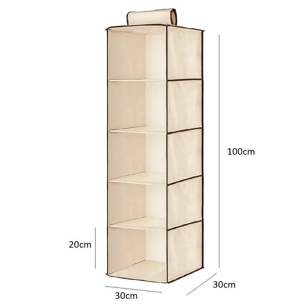 Organizador Suspenso Vertical 5 Prateleiras para Sapatos e Acessórios Polipropileno para Closet Bege