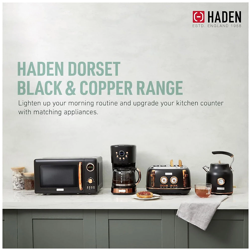 Conjunto chaleira elétrica 1,7L e torradeira 2 fatias Haden Dorset inox preto e cobre 1500W 110V ​