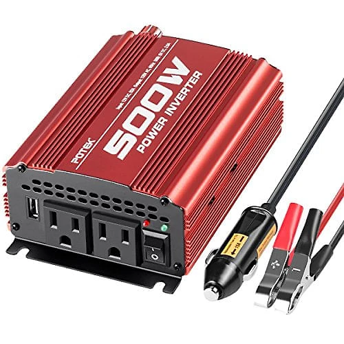Inversor de Potência POTEK 500W DC 12V para 110V AC com 2 Tomadas AC e Porta USB