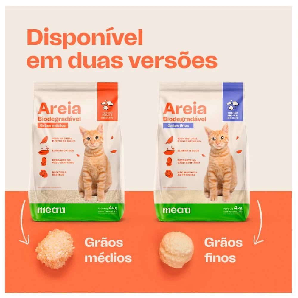 Areia Higiênica Meau Biodegradável Grãos Médios para Gatos - 4 Kg