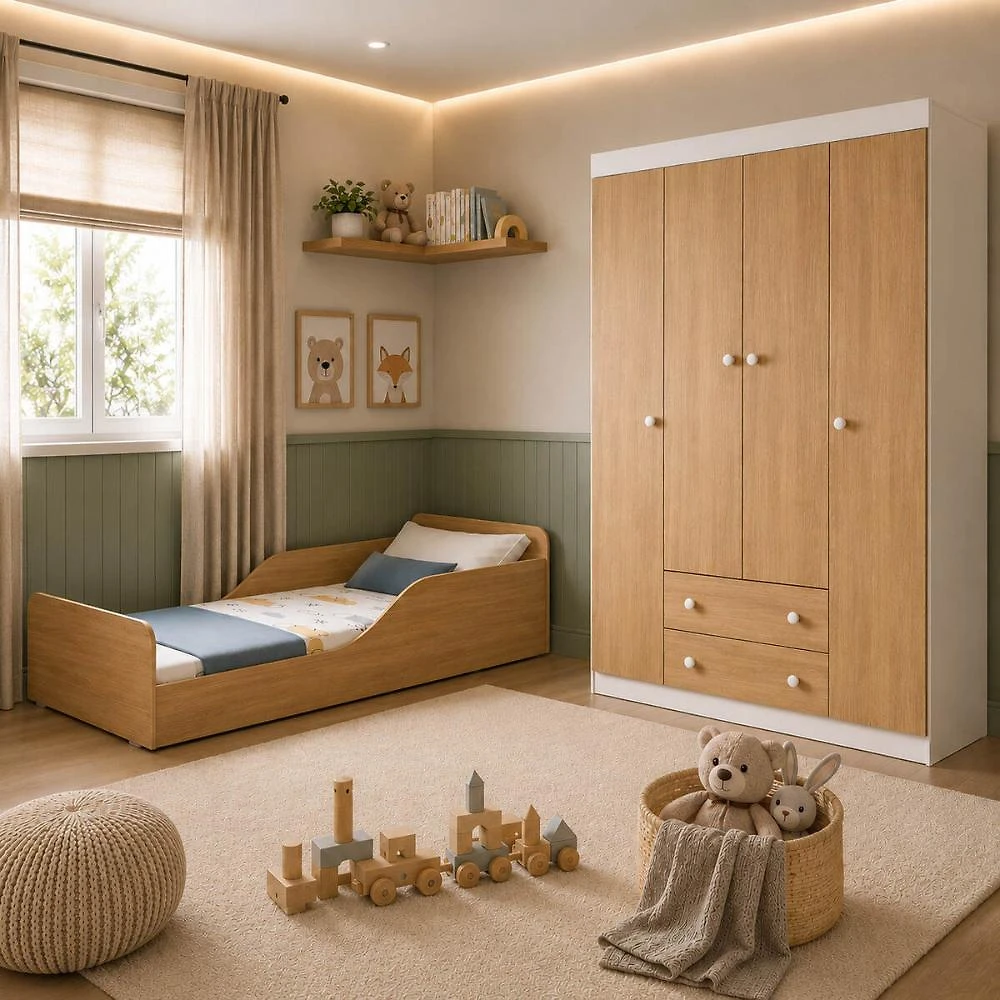 Jogo de Quarto Infantil com Minicama Montessoriana e Guarda-roupa Encanto Multimóveis MP4840