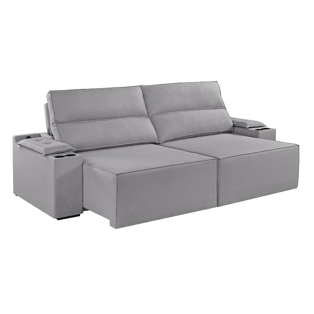 Sofá Retrátil e Reclinável 4 Lugares com Entrada USB e Porta Copos 250cm Irlanda Yescasa Sofá Retrátil e Reclinável 4 Lugares 250cm M180 Yescasa Linho/Cinza Claro