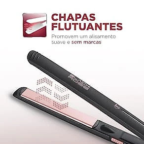 Chapinha | Prancha Mondial P-27 com Chapas de Cerâmica 220°C com Emissão de Íons Black Rose - Bivolt