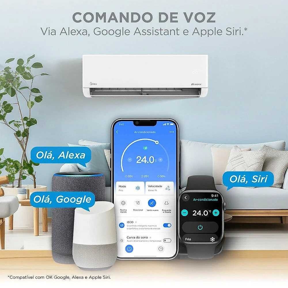Ar-Condicionado Split Inverter 22000 BTUs Springer Midea AI Airvolution High Wall Só Frio 42EFVCA22M5/38TAVCA22M5 220V