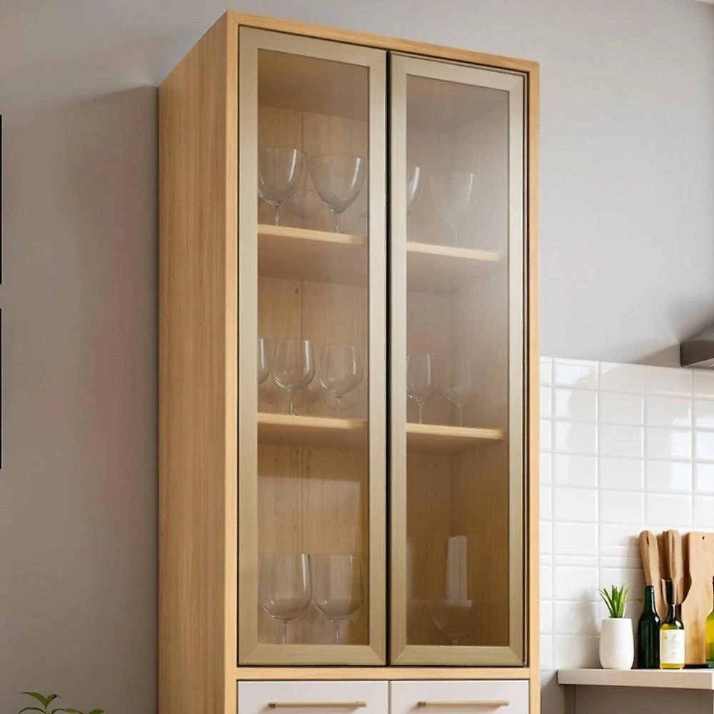 Paneleiro de Cozinha com 4 Portas e Vidro Reflecta Nobre Cinamomo/Off White