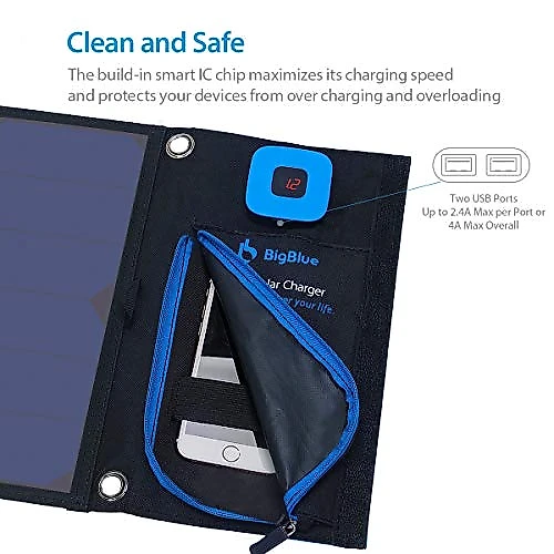 BigBlue Painel Solar Carregador Solar portátil c USB 5V 28W azul