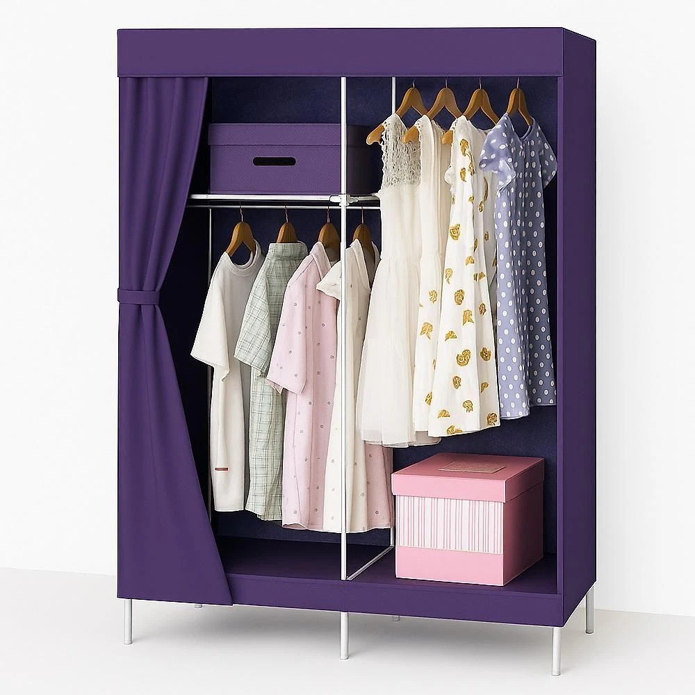 Guarda-roupa Roxo Portátil Dobrável Com Cabideiro E Sapateira – Organização E Praticidade Em Qualquer Ambiente