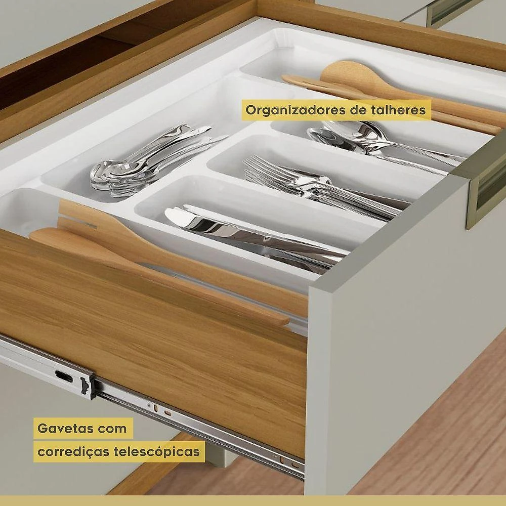 Cozinha Imperatriz 5 Peças MDF 120CM Freijó e Off White Nesher Móveis