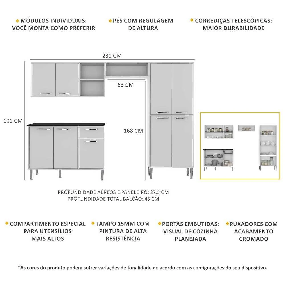 Miniatura Armário de Cozinha Compacta Xangai Multimóveis VM2840 Branco