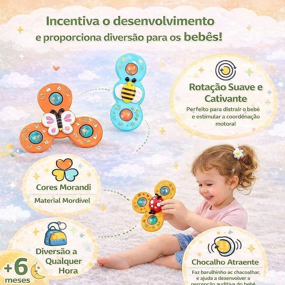Brinquedo para Bebê Gira Estímulo Sensorial Spinner Interativo Educativo Colorido