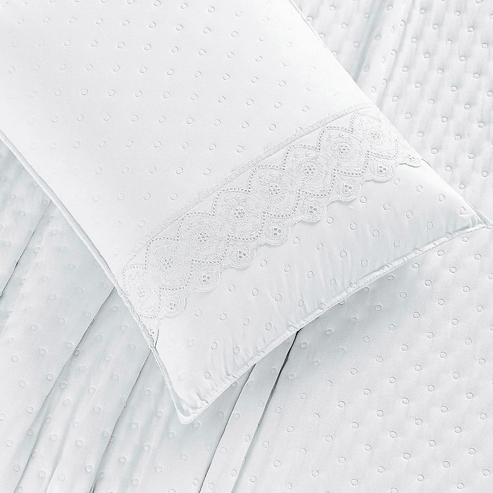 Kit cobre leito colcha bouclê king laise bordada micropercal 200 fios 3 peças - branco neve