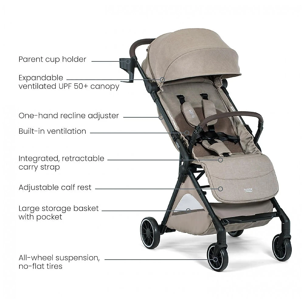 Carrinho Britax Juniper+ Teca Sistema de Viagem Compacto com Cadeirinha Compatível